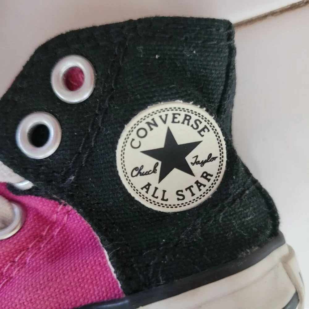Converse All Star Infant High‎ Top Sneakers Size 2 Black Pink Canvas Shoes
